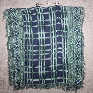 Madewell Scarf Wrap Womens OS Neon Green Navy Fringe Hen Argyle Aztec Lightweigh